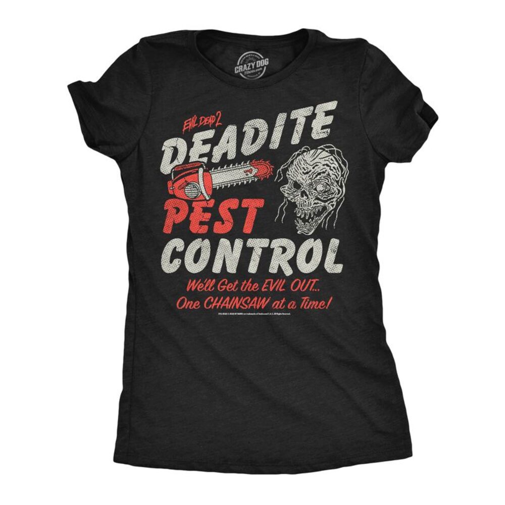 Womens Funny T Shirts Deadite Pest Control Evil Dead Movie Tee For Ladies